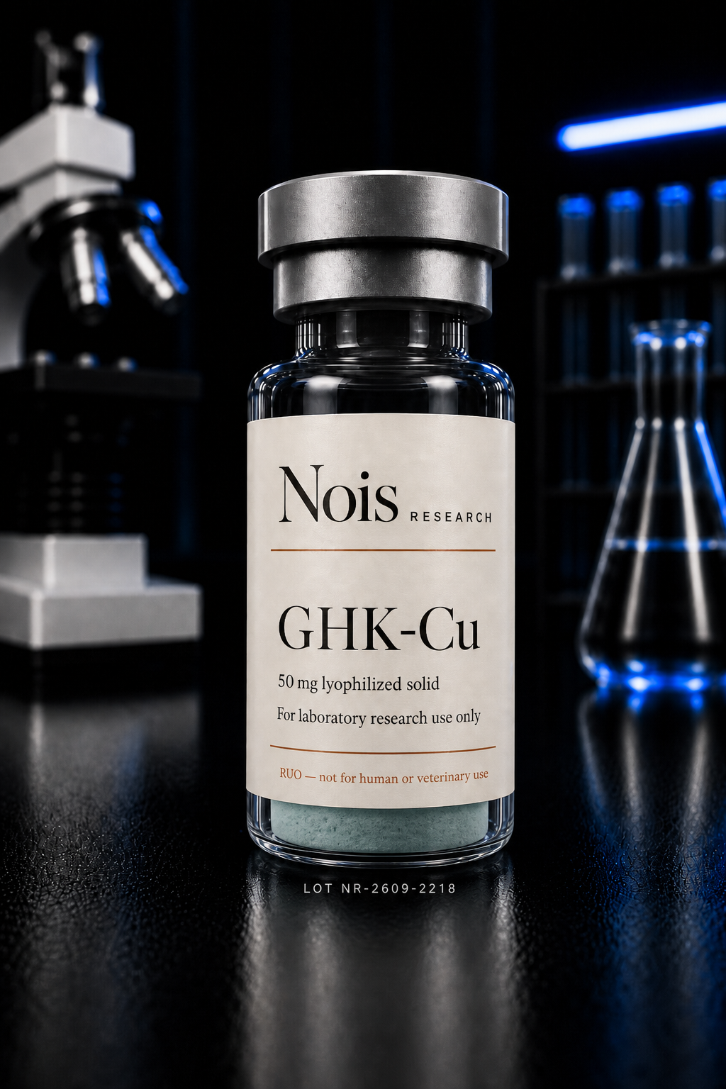 Nois Research GHK-Cu lyophilized research vial, cap to base