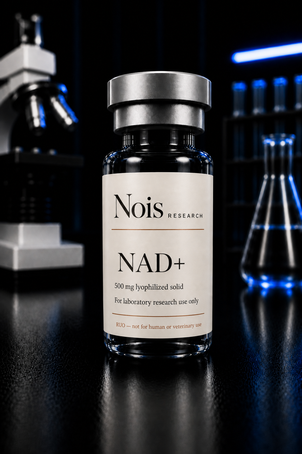 Nois Research NAD+ lyophilized research vial, cap to base