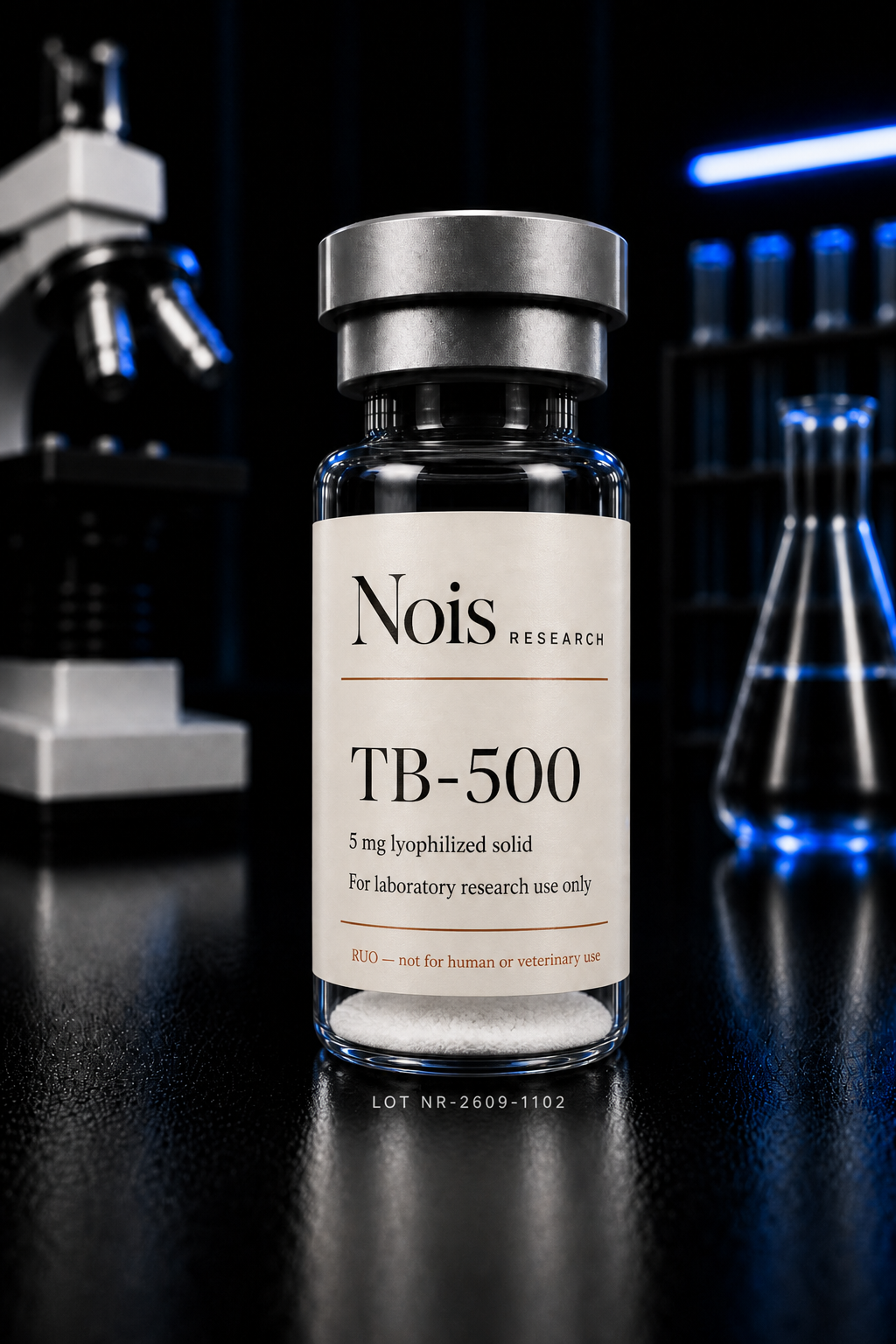 Nois Research TB-500 lyophilized research vial, cap to base
